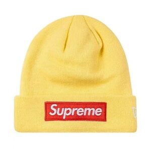 Supreme X New Era Box Logo Beanie pale yellow released Fall/Winter 2022 NWT